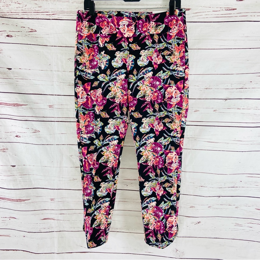 Soft Surroundings Pants Women’s Petite PM Black Slim Ankle Floral Mid Rise.